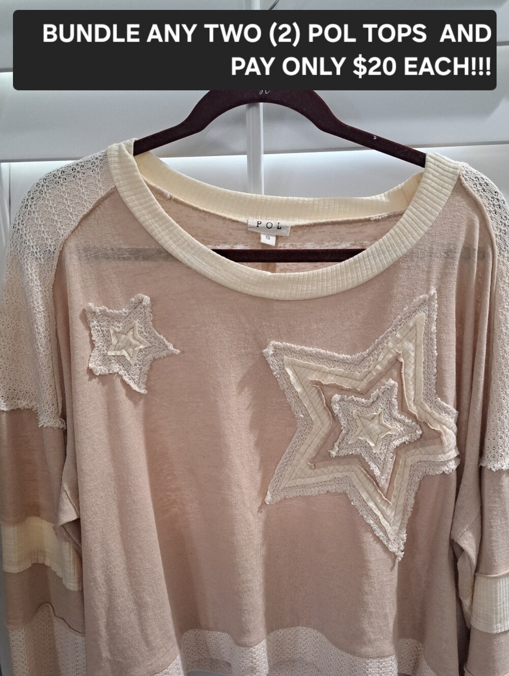 POL Star Patch Tan/Cream Top - S